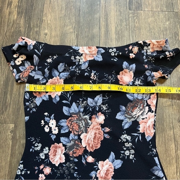 Women’s Floral Blue And Coral Boat Neckline Off Shoulders Mini Dress Size S - Picture 7 of 8